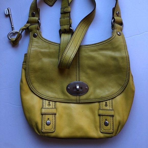 Fossil Handbags - Fossil leather chartreuse crossbody purse